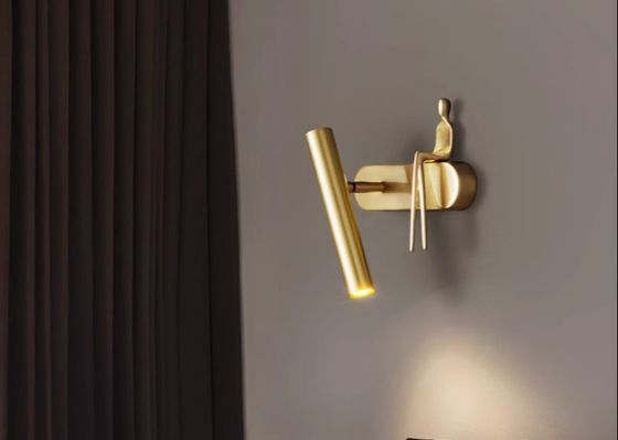 All-copper wall lamp simple bedside lamp background wall spotlight character art light luxury rotating wall lamp creative aisle lamp