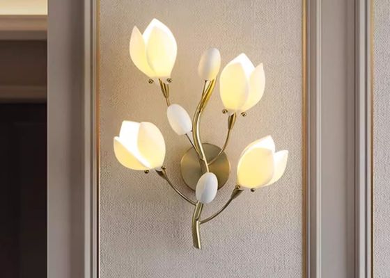Hotel Elegant Magnolia Flower Ceramic Wall Bowl Sconce Light