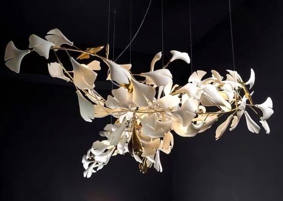 Restaurant Projects Large Custom Made Lamp White Ceramic Flower Pendant Light Leaf Chandelier