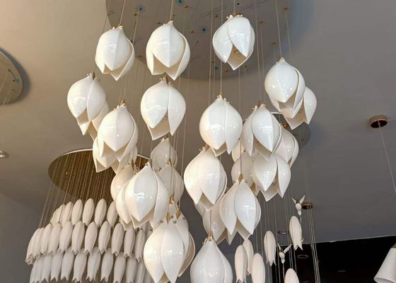 Ceramic Porcelain White Flower Decorative Chandelier Wedding Pendant Lamp For Hotel