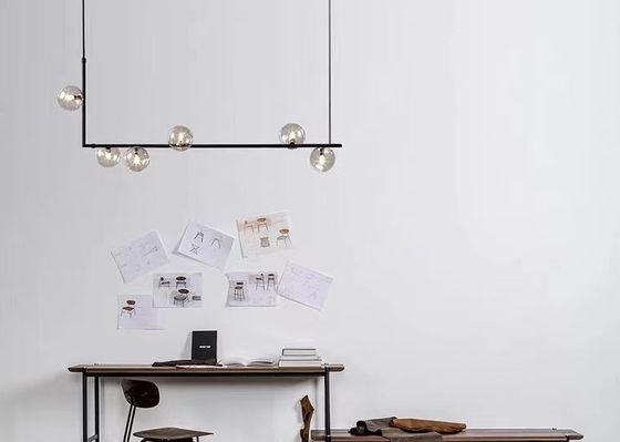 Nordic Long Modern Glass RestaurantChandelier Pendant Brass Iron Lamp
