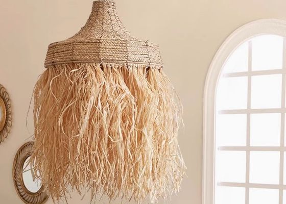 Rattan Chandelier Hotel Restaurant Straw Hat Lamp for Bedroom
