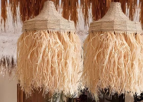 Rattan Chandelier Hotel Restaurant Straw Hat Lamp for Bedroom
