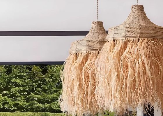 Rattan Chandelier Hotel Restaurant Straw Hat Lamp for Bedroom