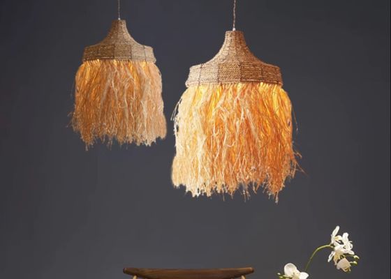 Rattan Chandelier Hotel Restaurant Straw Hat Lamp for Bedroom