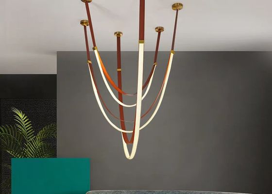 Leather chandelier led tube big light for Villa Interiordesign Pendant lamp