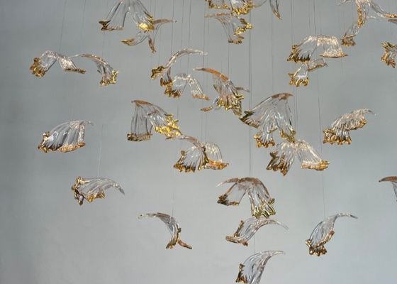 Hotel villa stone leaf and bird chandelier for hotel big pendant lamp for home