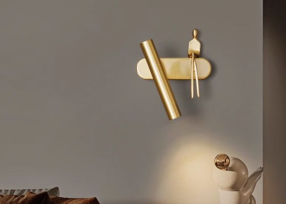 All-copper wall lamp simple bedside lamp background wall spotlight character art light luxury rotating wall lamp creative aisle lamp
