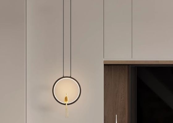 All-copper bedroom bedside chandelier Nordic light luxury creative personality character shape ring living room background wall decorative lamp