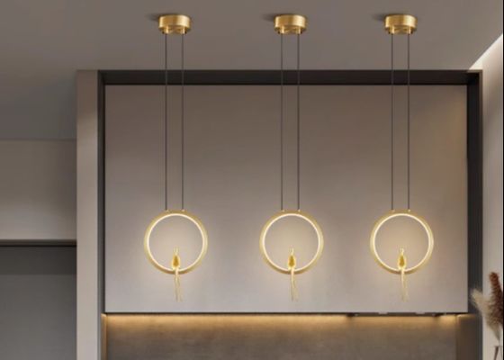 All-copper bedroom bedside chandelier Nordic light luxury creative personality character shape ring living room background wall decorative lamp