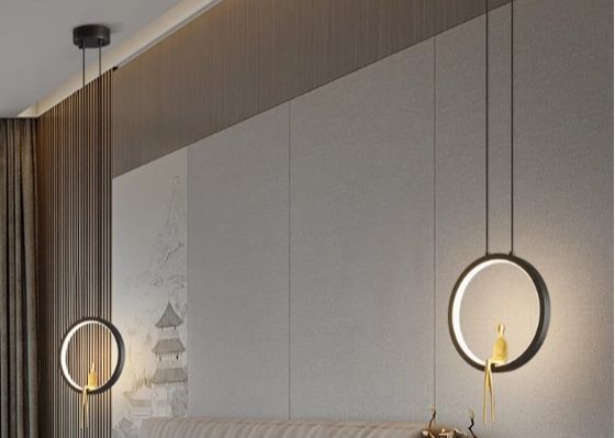 All-copper bedroom bedside chandelier Nordic light luxury creative personality character shape ring living room background wall decorative lamp