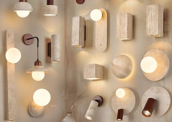 Yellow travertine wall lamp bedroom bedside living room background wall homestay corridor entrance staircase balcony lamp