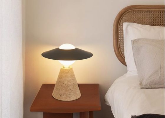 Yellow travertine wooden table  lamp bedroom for home decorator interior stone table lamp