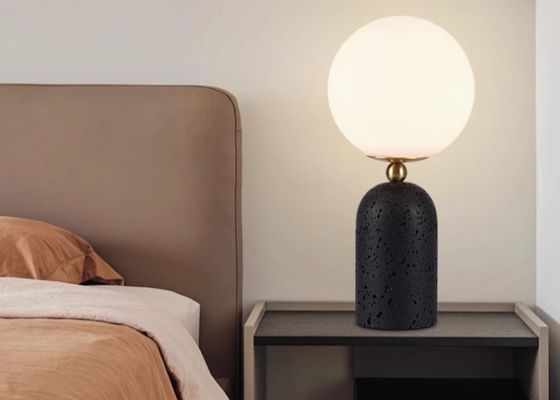 Yellow travertine wooden table  lamp bedroom for home decorator interior stone table lamp