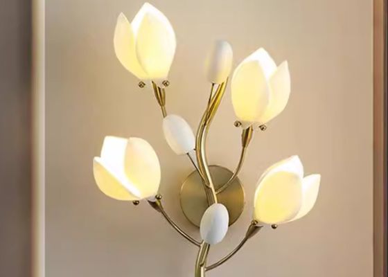 Hotel Elegant Magnolia Flower Ceramic Wall Bowl Sconce Light