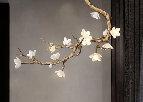 Hotel Elegant Magnolia Flower Ceramic And Copper Villa Lamp Hotel Chanderlier Wall Lamp