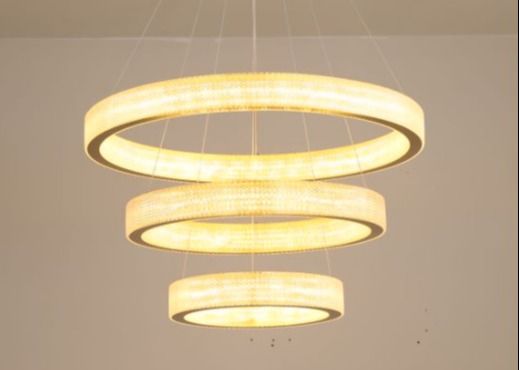 Modern Hanging Lighting Luxury Circle Rings 3000K Pendant Light Gold LED Crystal Chandelier
