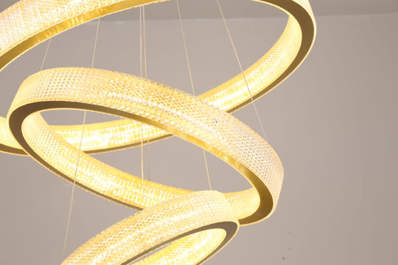 Modern Hanging Lighting Luxury Circle Rings 3000K Pendant Light Gold LED Crystal Chandelier