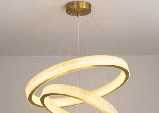 Modern Hanging Lighting Luxury Circle Rings 3000K Pendant Light Gold LED Crystal Chandelier