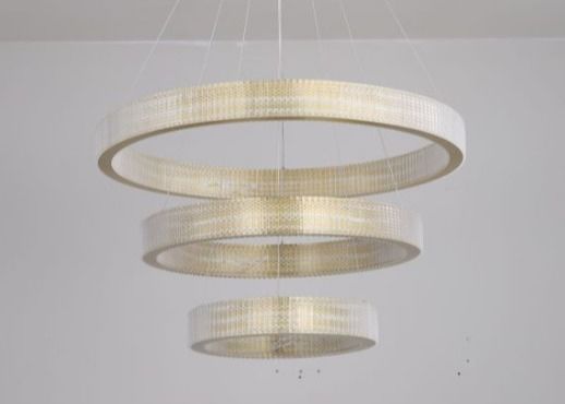 Modern Hanging Lighting Luxury Circle Rings 3000K Pendant Light Gold LED Crystal Chandelier
