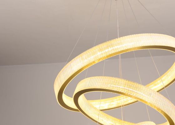 Modern Hanging Lighting Luxury Circle Rings 3000K Pendant Light Gold LED Crystal Chandelier