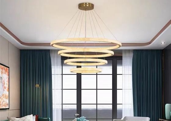 Modern Hanging Lighting Luxury Circle Rings 3000K Pendant Light Gold LED Crystal Chandelier