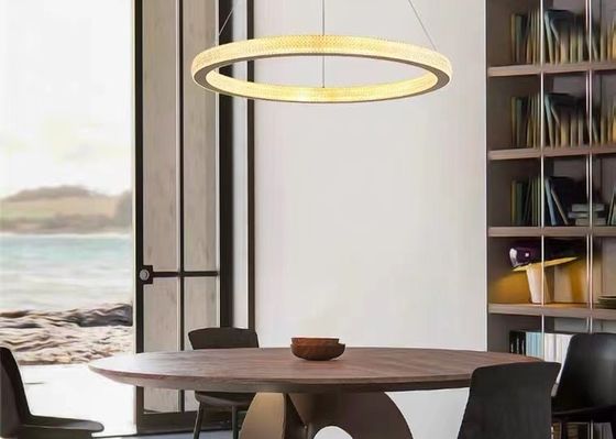 Modern Hanging Lighting Luxury Circle Rings 3000K Pendant Light Gold LED Crystal Chandelier