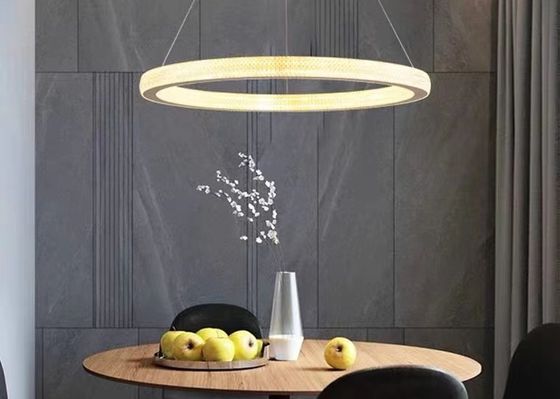 Modern Hanging Lighting Luxury Circle Rings 3000K Pendant Light Gold LED Crystal Chandelier