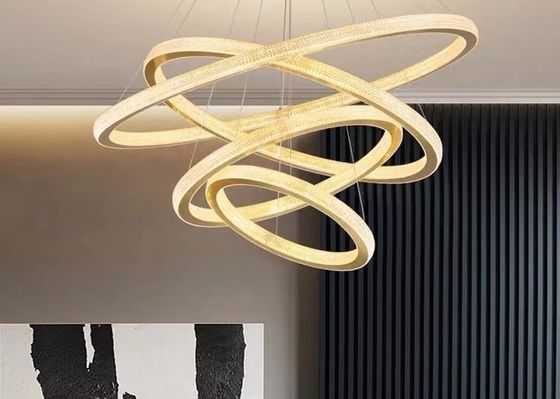 Modern Hanging Lighting Luxury Circle Rings 3000K Pendant Light Gold LED Crystal Chandelier