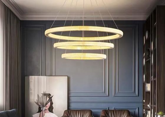 Modern Hanging Lighting Luxury Circle Rings 3000K Pendant Light Gold LED Crystal Chandelier