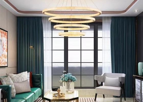 Modern Hanging Lighting Luxury Circle Rings 3000K Pendant Light Gold LED Crystal Chandelier