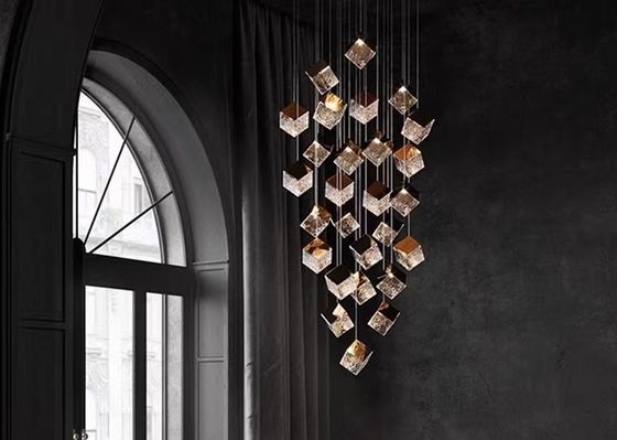 Zhongshan Supplier Big Gold and Silver Square Shade Interior Living Room Decorative Lighting Chandelier
