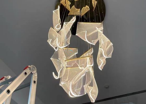 Nordic Luxury Hotel Large Big Led Ceiling Lobby Glass Pendant Chandelier Crystal Modern Atmosphere Light