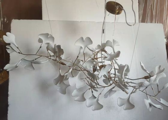 Restaurant Projects Large Custom Made Lamp White Ceramic Flower Pendant Light Leaf Chandelier