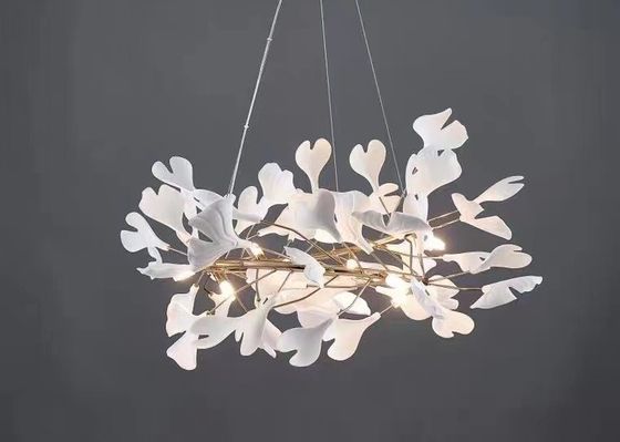 Restaurant Projects Large Custom Made Lamp White Ceramic Flower Pendant Light Leaf Chandelier