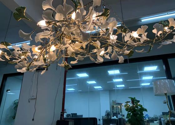 Restaurant Projects Large Custom Made Lamp White Ceramic Flower Pendant Light Leaf Chandelier