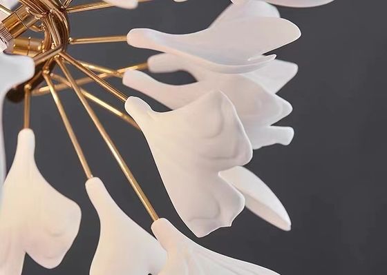 Restaurant Projects Large Custom Made Lamp White Ceramic Flower Pendant Light Leaf Chandelier