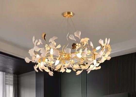 Restaurant Projects Large Custom Made Lamp White Ceramic Flower Pendant Light Leaf Chandelier