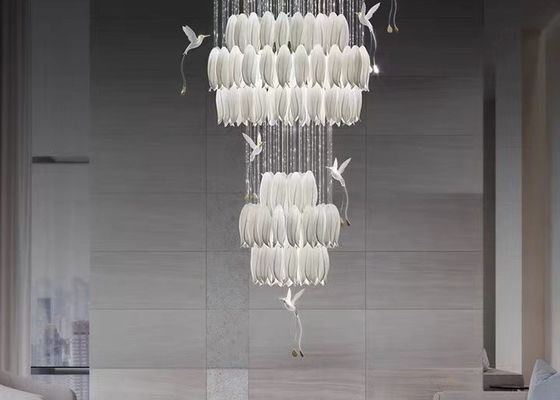 Ceramic Porcelain White Flower Decorative Chandelier Wedding Pendant Lamp For Hotel