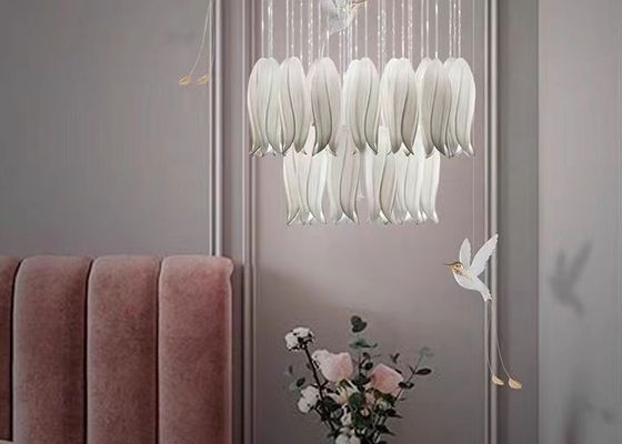 Ceramic Porcelain White Flower Decorative Chandelier Wedding Pendant Lamp For Hotel
