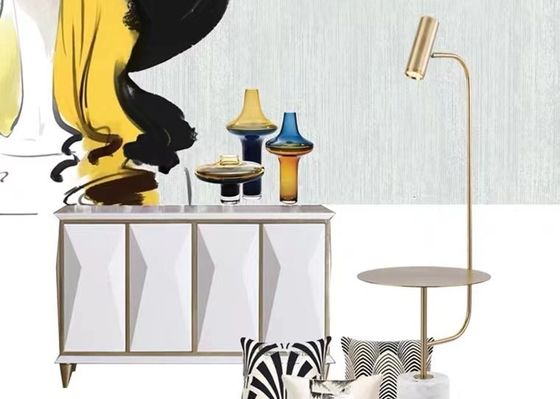 Home Decor Gold Metal With Marble Base Reading Desk  Floor Lamp For Bedroom