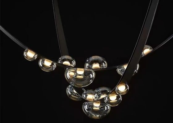 Restaurant Leather Lighting Modern Clearly Glass Shade large Chandelier For Bar