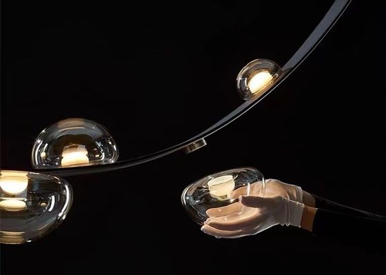 Restaurant Leather Lighting Modern Clearly Glass Shade large Chandelier For Bar