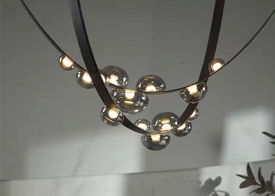 Restaurant Leather Lighting Modern Clearly Glass Shade large Chandelier For Bar
