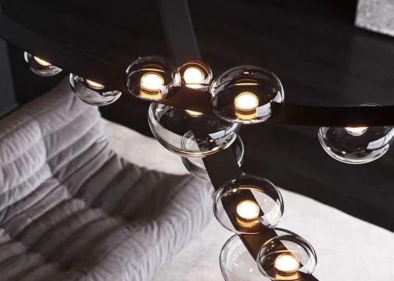 Restaurant Leather Lighting Modern Clearly Glass Shade large Chandelier For Bar