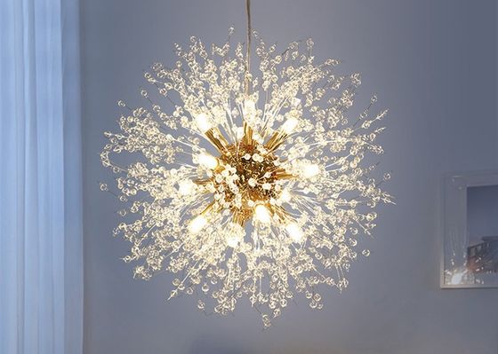 luxury round hanging fixture firework pendant lights led lighting modern glass crystal sputnik chandeliers
