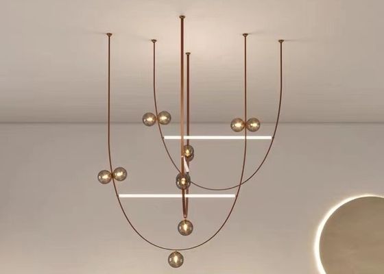 Nordic Home Restaurant Leather Lighting Modern Clearly Glass Shade large Chandelier For Bar