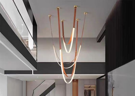 Leather chandelier led tube big light for Villa Interiordesign Pendant lamp
