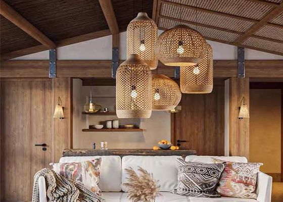 Bamboo Chandelier For Restaurant Rattan Chandelier Retro Art Homestay Tea Room Living Room Bar Rattan Lamp